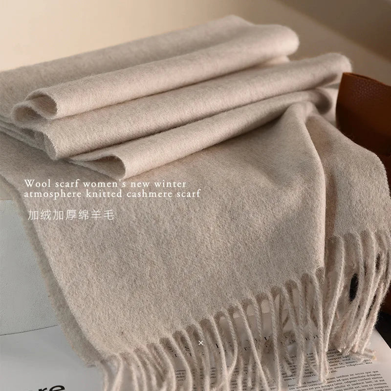 High Quality 100% Wool Muffler Classic Simple Solid Men Women Scarf Fall Winter Thick Casual Shawl Male Female Tassel Scarves