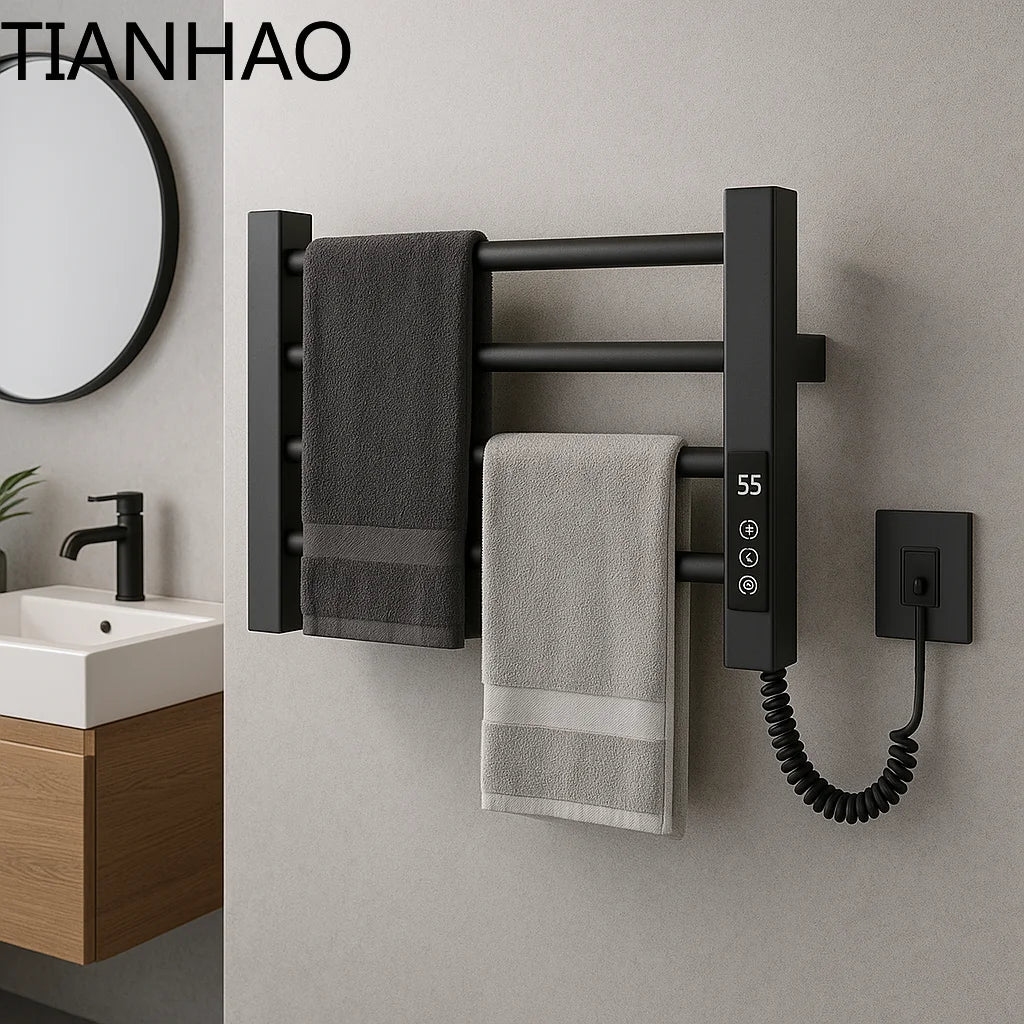 Single Towel Warmer Wall Rack 304 Stainless Steel Heated Towel Machine Black for Barber Hotel