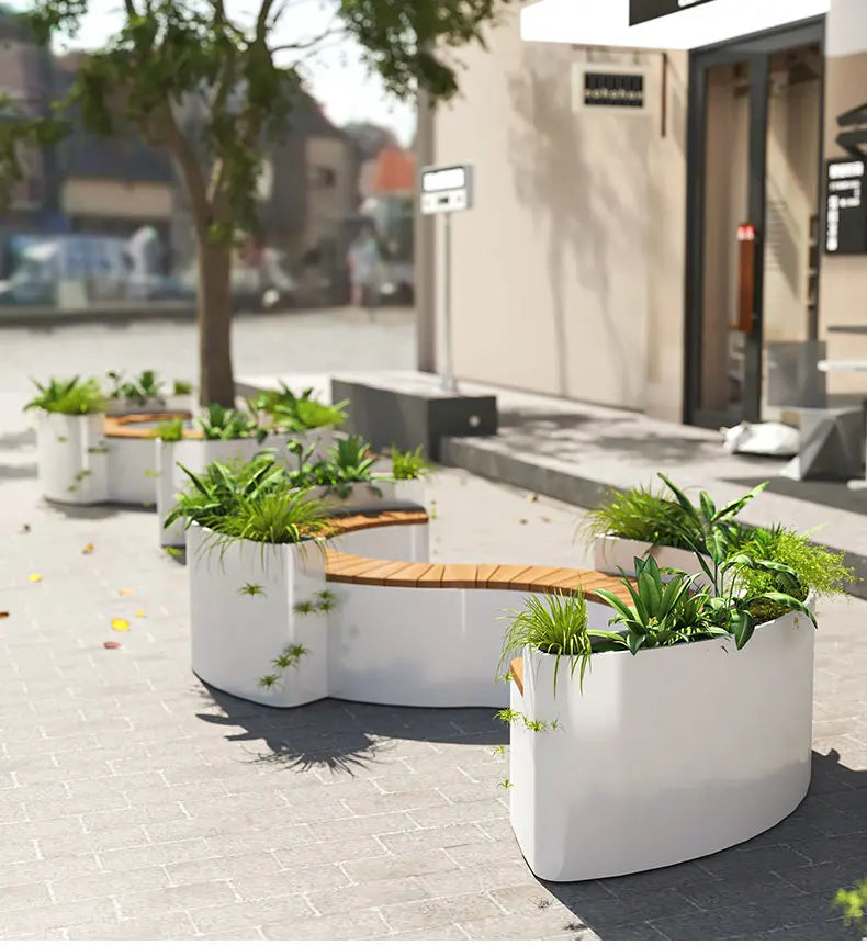 outdoor flower box card seat combination special-shaped stainless steel planting box fence partition restaurant milk