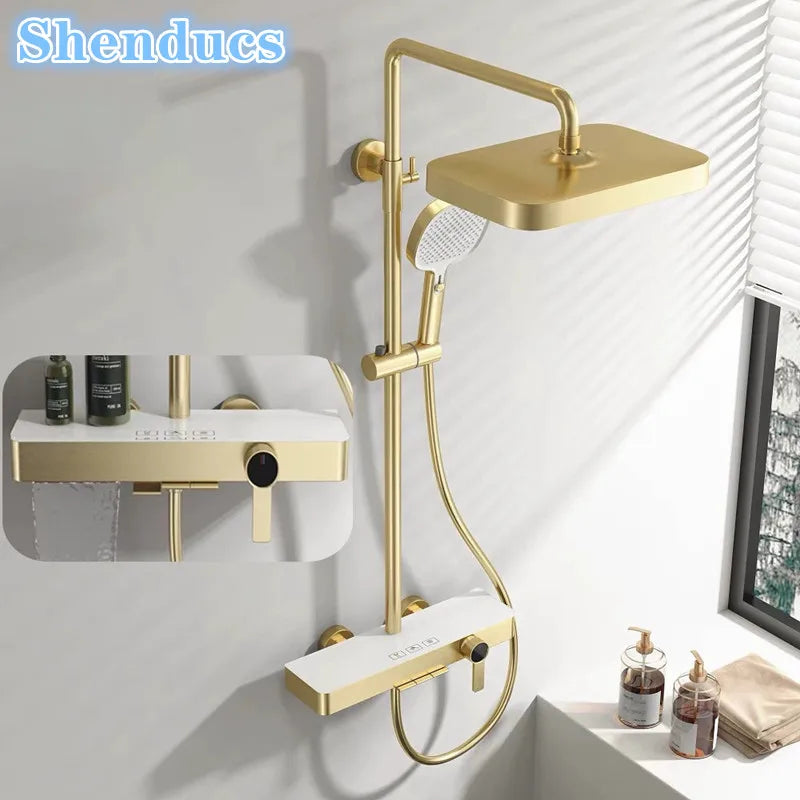 Wall Mounted Piano Digital Bathroom Shower Set 12 Inch Rainfall Shower Head Copper Bathroom Faucet Hot Cold Piano Shower System