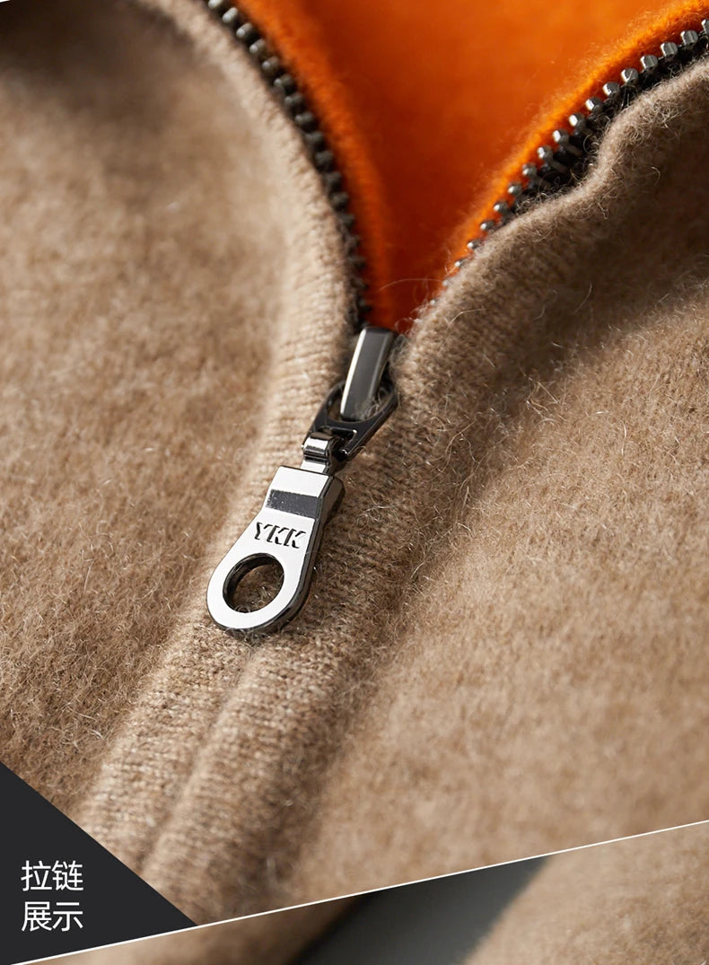 New Men's 100% Merino Wool Double Sided Wearable Hooded Sweater Casual Autumn Winter Coat Long Sleeved Men's Wool Sweater Tops