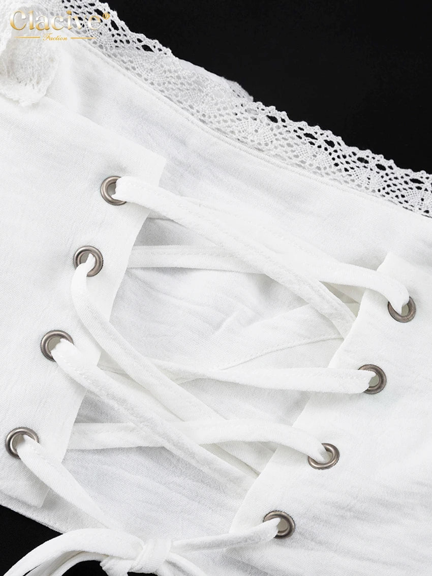 Clacive Sexy Slim White Women's Top 2025 Fashion Square Collar Long Sleeve Crop Top Elegant Classic Solid Tops Female Clothing