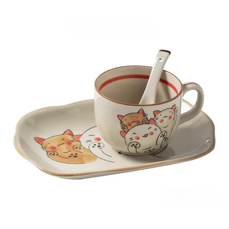 Cartoon Breakfast Tableware Set Single Ceramic Cute Oat Milk Cup Breakfast Cup Can Be Heated in Microwave Oven
