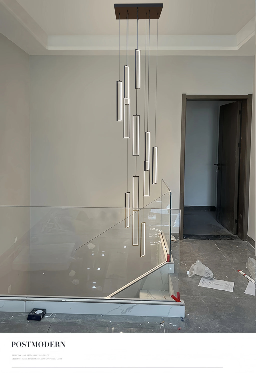 Modern Simple Staircase LED Chandeliers Aluminum Squarer Pendant Lights Loft Villa Duplex Exhibition Hall Decor Lighting Fixture