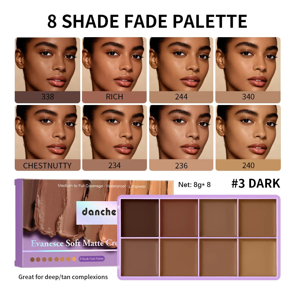 8 Shade Soft Matte Cream Concealer Palette Full Coverage Fade Dark Circles Blemishes Waterproof Long Lasting Oil Control Makeup