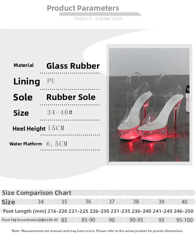Sexy Crystal Heel Slippers Transparent High Heels Nightclub Performance Show Shoes PU Material Waterproof Platform Rubber Sole