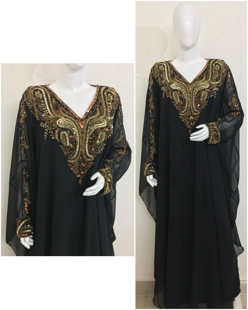 Muslim Kaftan Abaya Elegant Sequined Pearls Appliques Beading Georgette Straight Long Sleeve Floor-Length Women 2022 Hot Sell