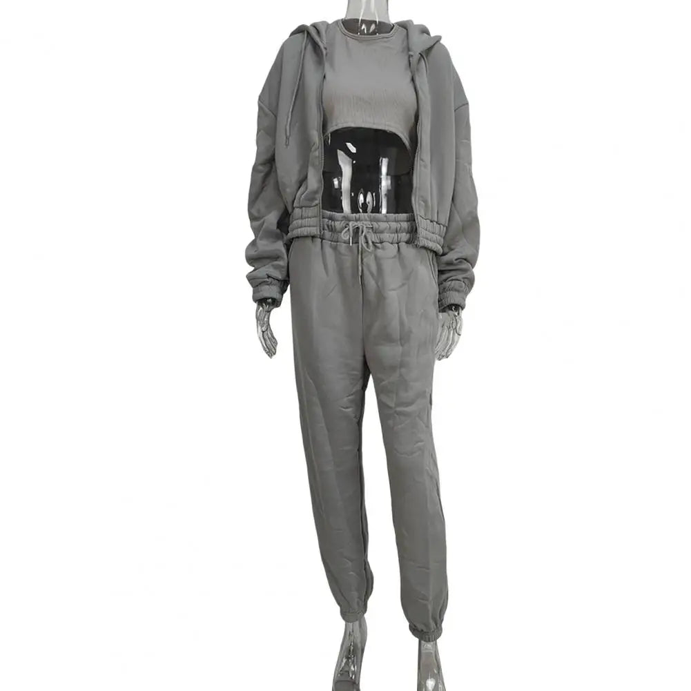 Autumn Winter Outfit Women Polyester Outfit Set 3 Piece Women’s Sweatsuit Set Fleece Zip-up Hoodie Jogger Sweatpants for Fall