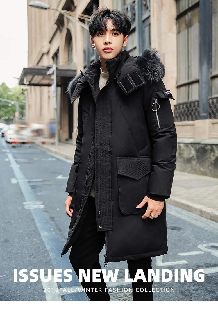 Men's New Korean Version Thick Parka Over the Knee Men's Mid to Long Style Trendy Handsome Men's Coat High Quality Design Parkas
