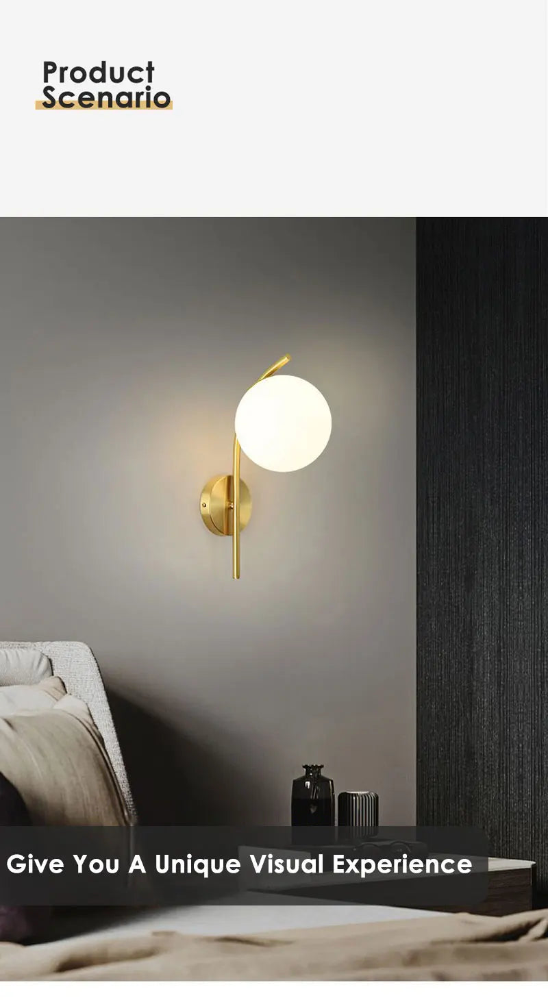 Bedroom LED Wall Lamps with 9W G9 Bulb Hardwired Indoor Frosted Glass Ball Wall Lights Wall Sconce for Bar Kitchen AC110-220V