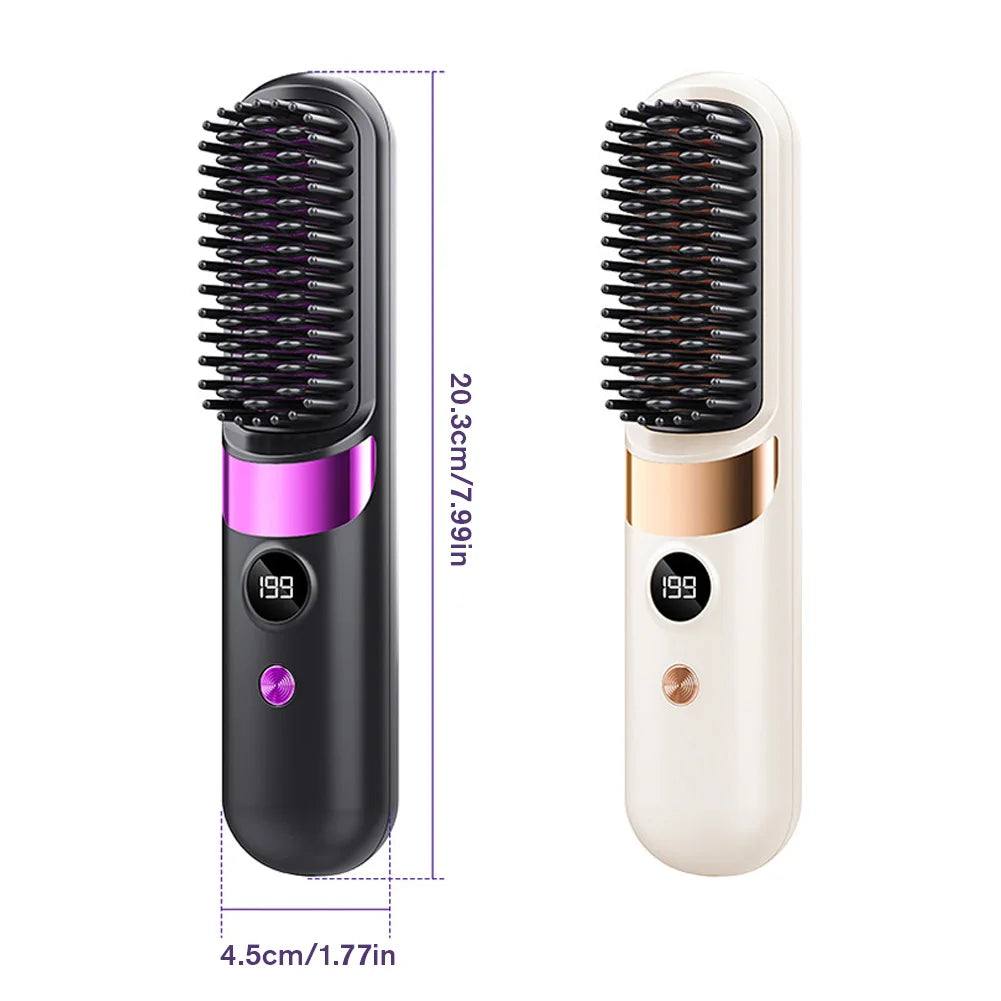 Portable Hair Straightener Cordless Comb with Negative Ion Fast Heating Rechargeable Brush for Straightening and Curling