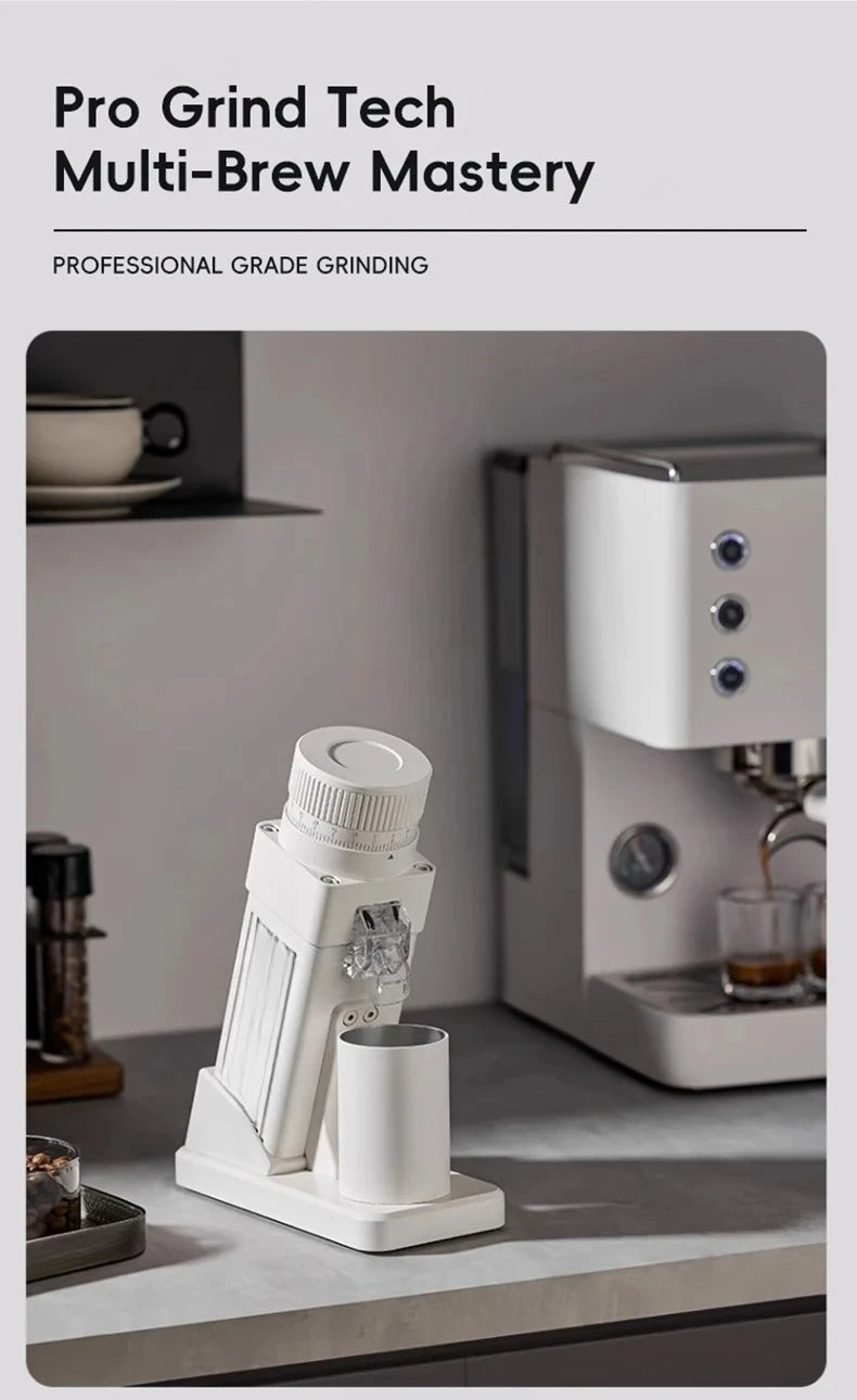 Electric Coffee Grinder 55MM Espresso Cone Burr Stepless Fineness Adjustment Brew Bean Grinder Black White