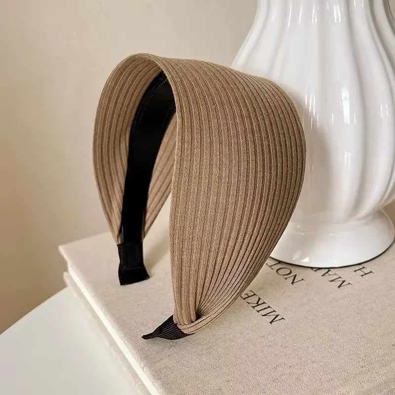 Solid Color Wide Edge Striped Yarn Headband High Head French Gentle Hair Accessory Popular Internet Celebrity Style