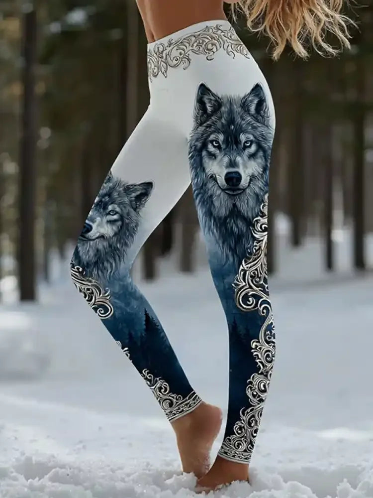 New Women's Leggings Cool Wolf Print Sexy High Elasticity Comfortable And Casual sporty and fashionabl High Waisted Pants