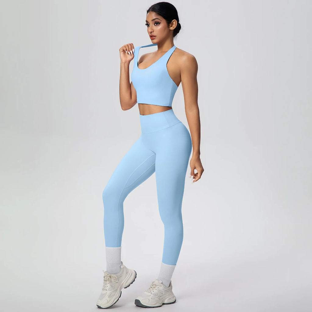2PCS/set Yoga Set for Woman's Sexy Backless Halter Bra Sports Top Quick Drying Legging Summer Gym Fitness Pants Yoga Set