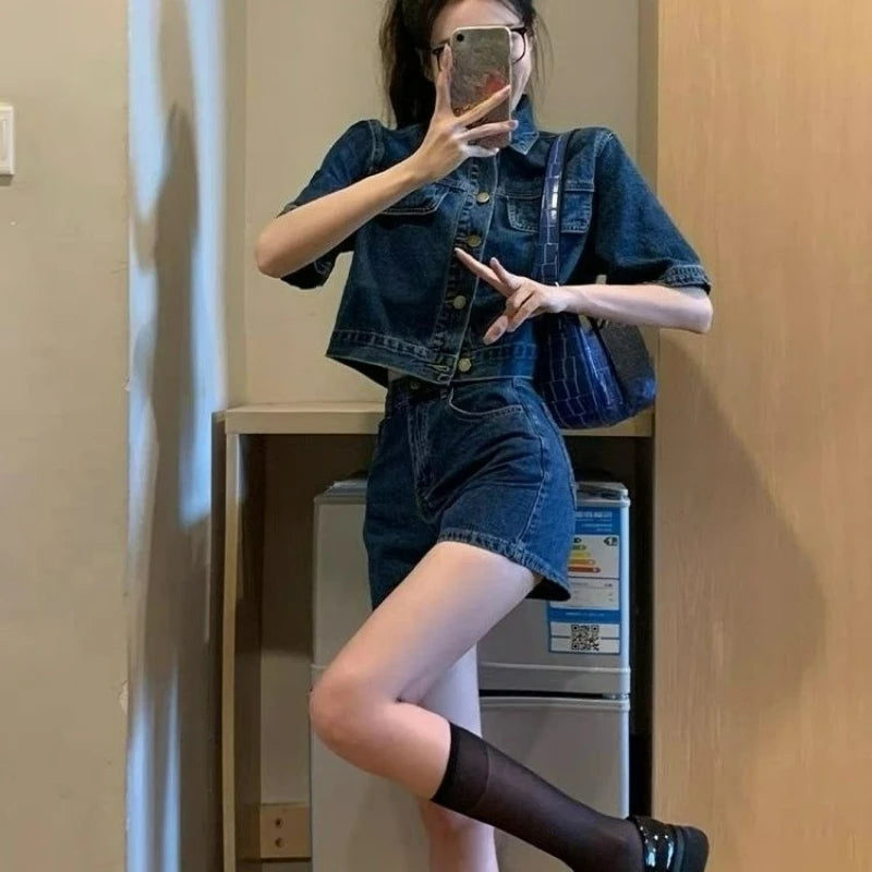 Denim Suit Women's Summer Small Sweet Cool Babes Foreign Style High-end Shorts Two-piece Suit Outside Niche Yet Refined in Style