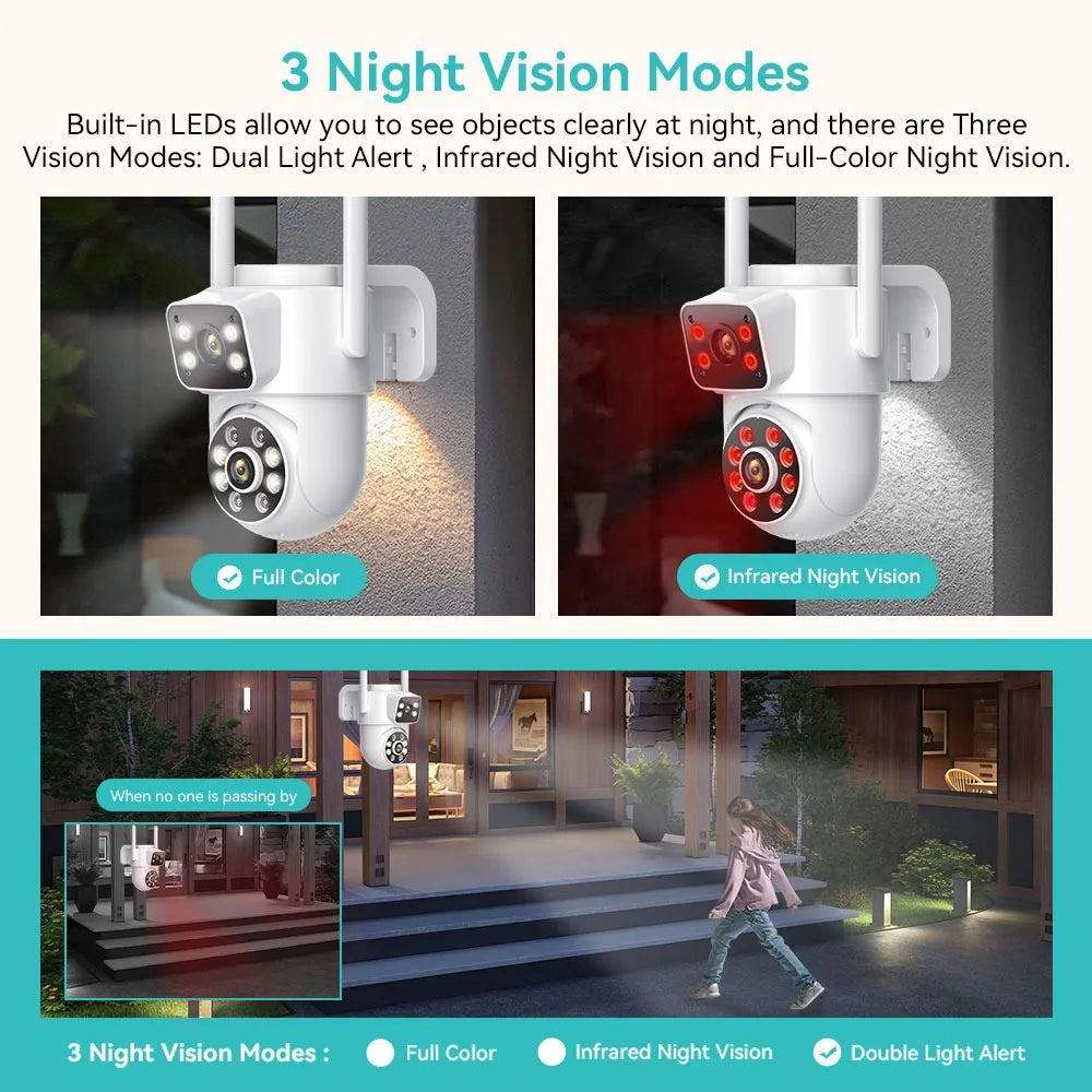 4K 8MP PTZ WiFi Surveillance Camera Dual Screen AI Human Detection Wireless Outdoor IP66 Waterproof CCTV Security P2P iCSee APP