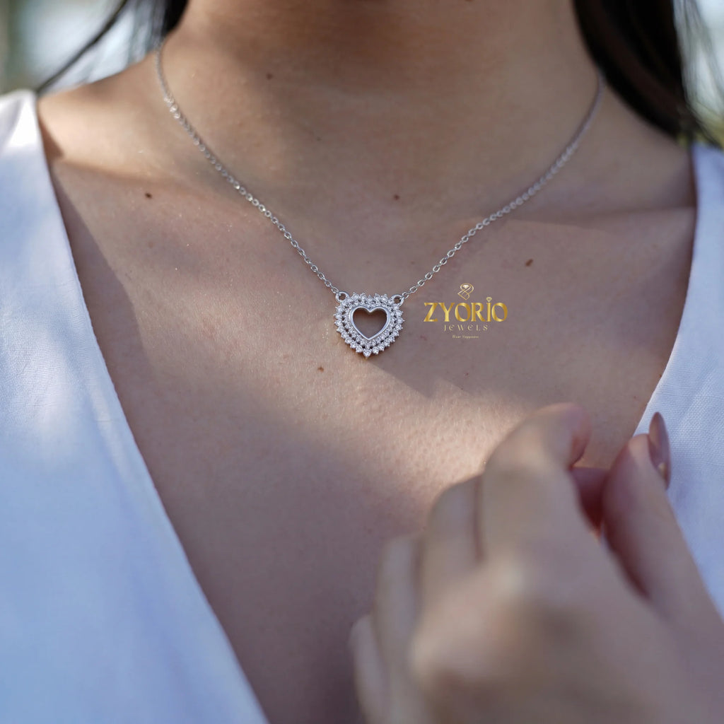 Gold Plated Halo Heart Diamond Pendant with Link Chain-Luxury Engagement Wedding Party Anniversary Jewelry