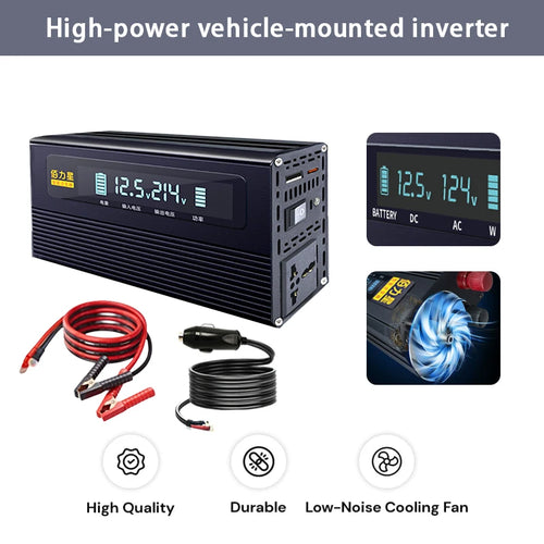 12V 24V To 220V 1000W Power Inverter LCD Display EU Socket Solar Inverter USB Type-c Fast Charging for Phone Laptops Car