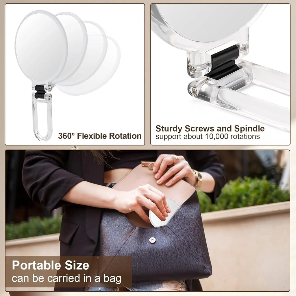 30X Magnifying Handheld Mirror Double Sided Foldable Travel Makeup Mirror Adjustable Rotation Pedestal Hand/Hanging VanityMirror