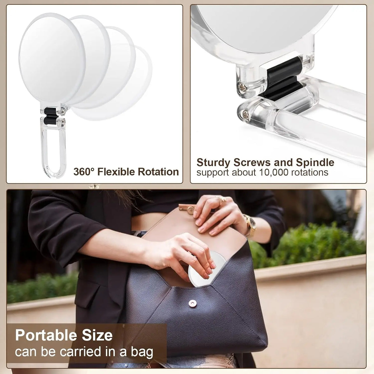 30X Magnifying Handheld Mirror Double Sided Foldable Travel Makeup Mirror Adjustable Rotation Pedestal Hand/Hanging VanityMirror