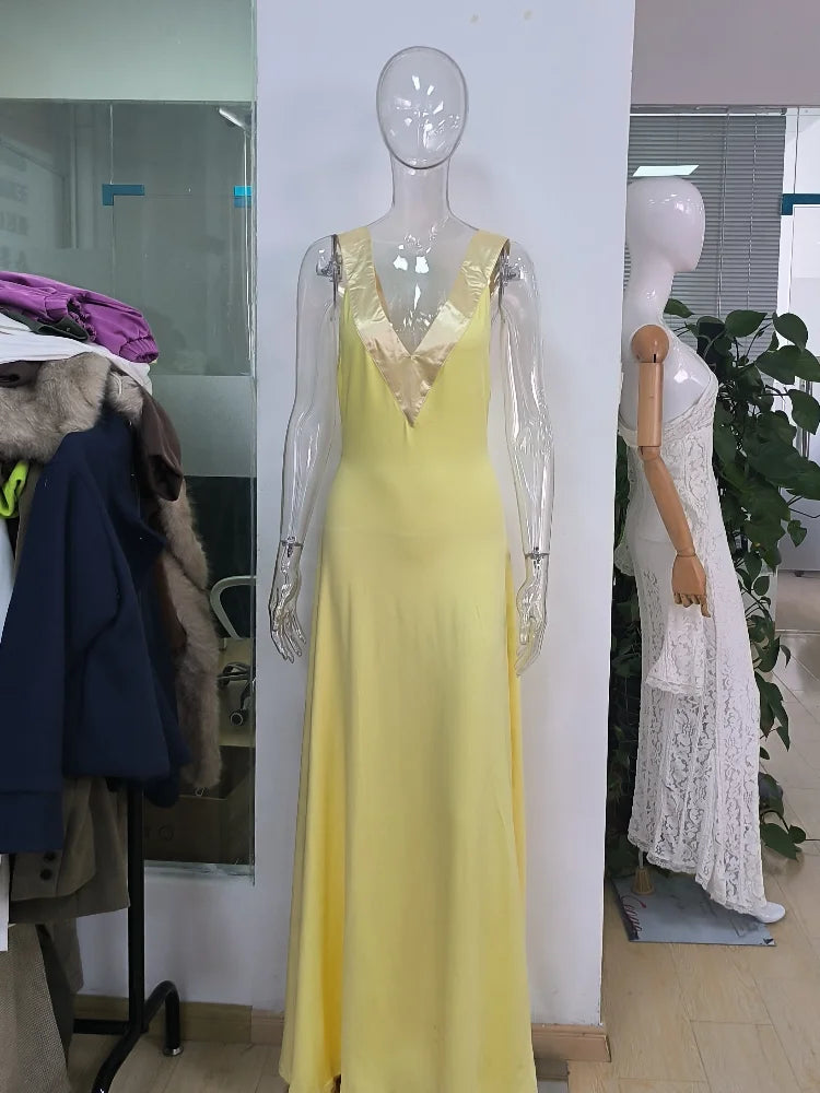 Trendy Minimalist Maxi Dress Designers Satin Floor-length Bodycon Women Formal Gown Romantic Club Wedding Guest Outfit