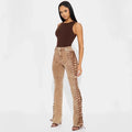 Europe America New Fashionable Women's Straight-leg High-waisted Jeans, Featuring Lace-up Straps and Drawstrings for Hot Girls