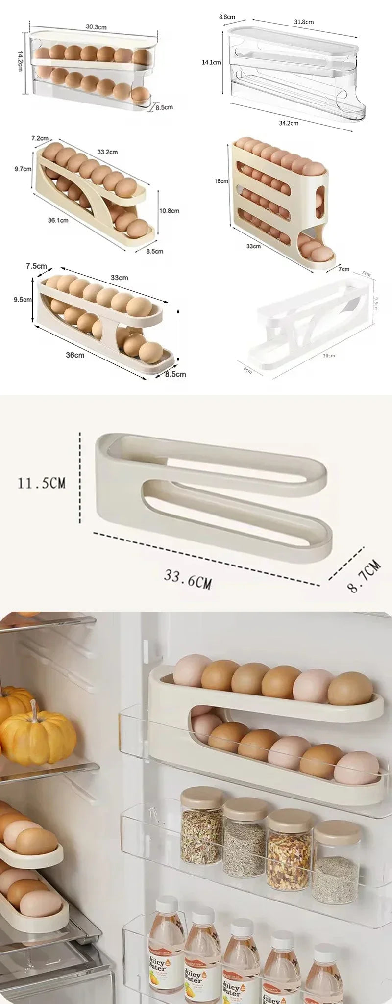 Double Layers Egg Storage Box Refrigerator Automatic Rolling Slide Egg Rack Refrigerator Side Door Freshness Box Kitchen Storage