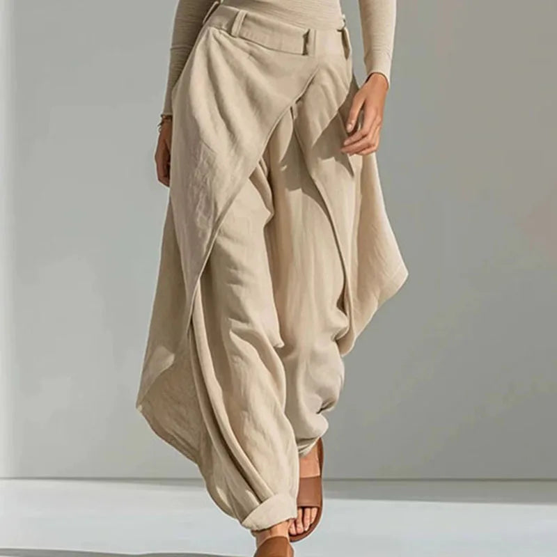Women Solid Irregular 2 Piece Suit Off Shoulder Long Sleeve Slim Tops & Long Pants Set Autumn Casual Boho Spliced Tierred Outfit