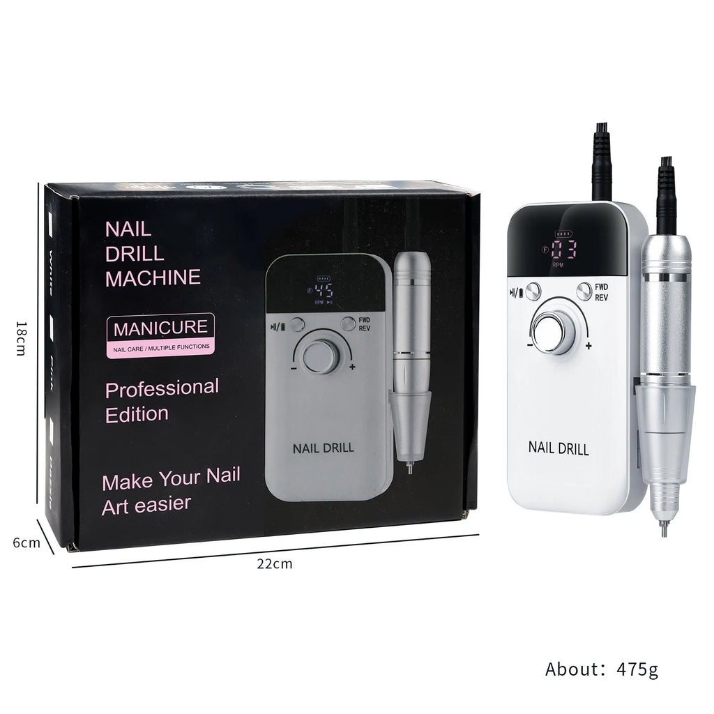 Professional Electric Nail Drill 45000 RPM Rechargeable Portable Manicure Pedicure Machine Kit with Bits