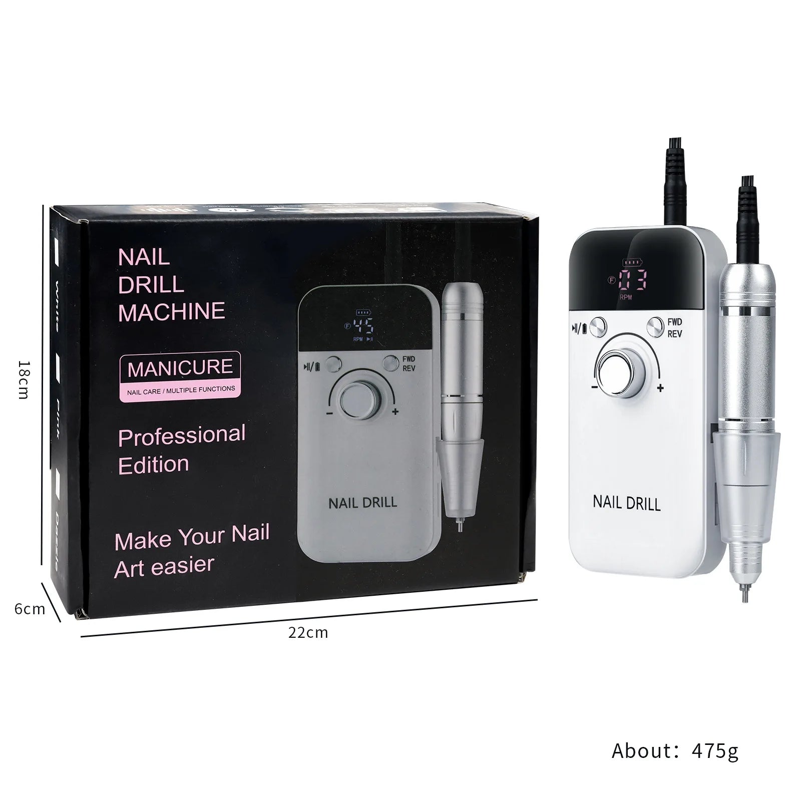 Professional Electric Nail Drill 45000 RPM Rechargeable Portable Manicure Pedicure Machine Kit with Bits