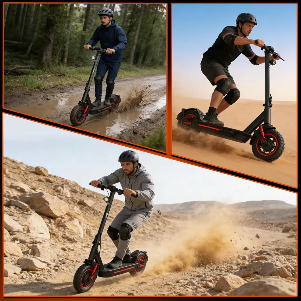 1200W Off-Road Electric Scooter for Adults 48V Long Range 30mph Fast Speed 10'' Pneumatic Tire Foldable Dual Suspensions Scooter