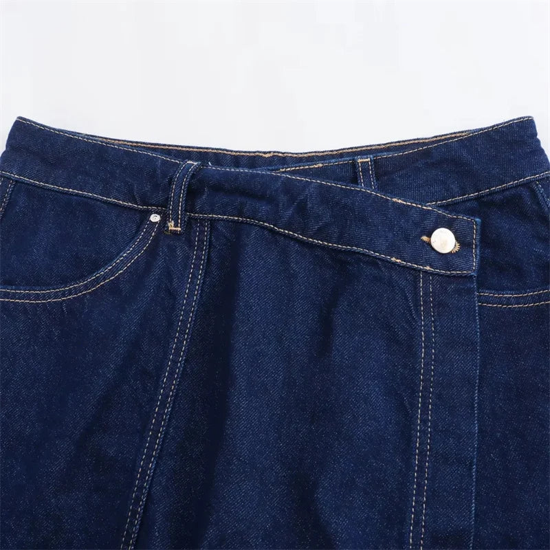 MUJER Blue Denim Shirt Woman Short Sleeve Cropped Shirt Women Summer Short Tops Woman Streetwear Y2k Stylish Women's Blouses