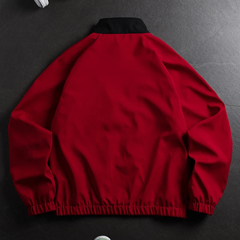 Jacket Man American Street Retro Color Block Stand Collar Jacket Zip Up Loose Trendy Letter Print Fashion Casual Streetwear Coat