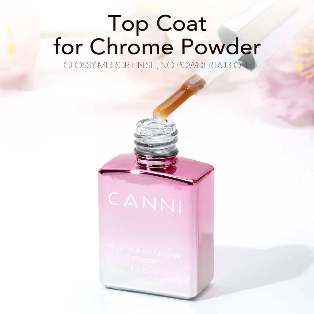 CANNI Top Coat for Chrome Powder 9ml Easy Apply with Stronger Mirror Effect Mirror Metallic Pigment for Gel Nail Art Salon