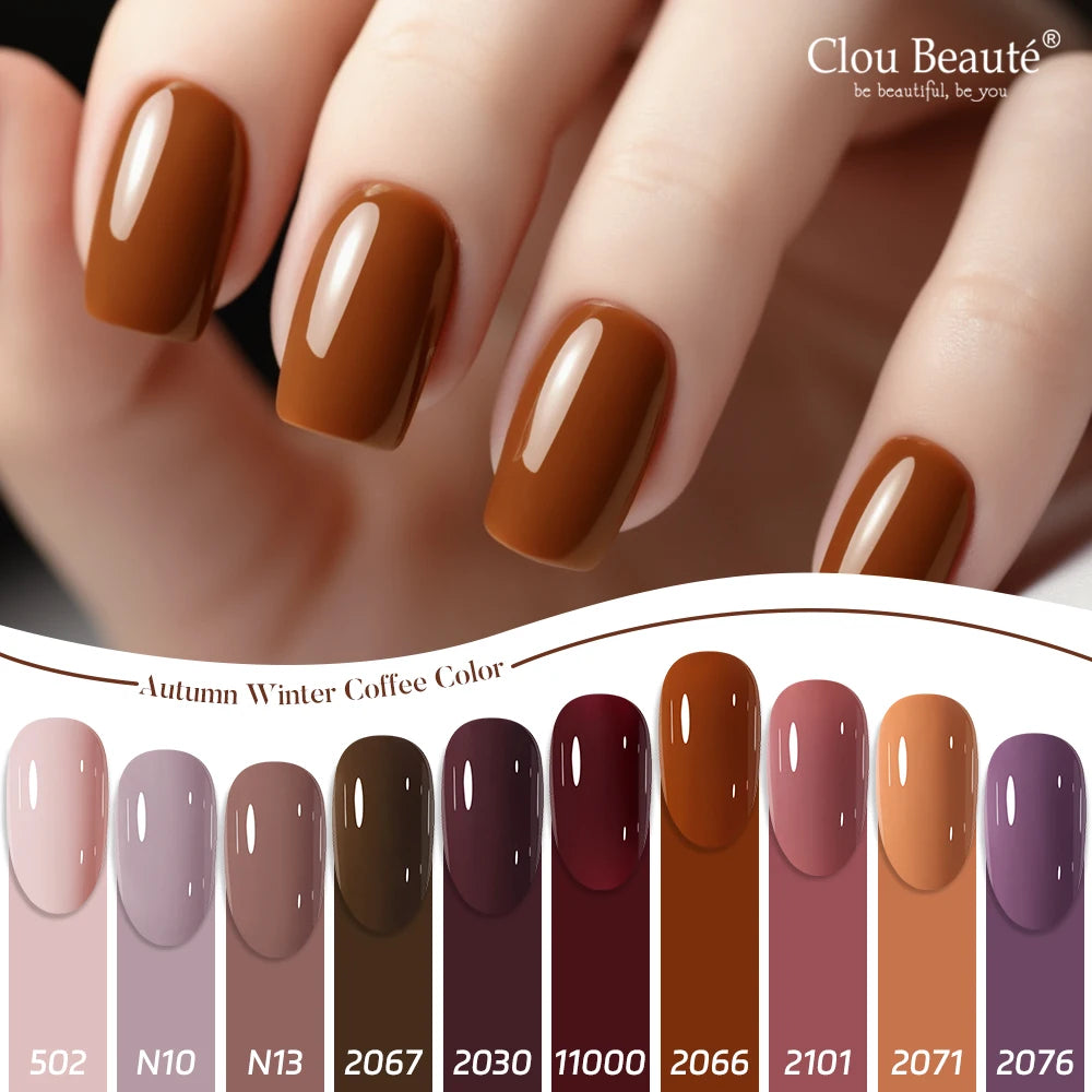 Clou Beaute HEMA TPO FREE Caramel Brown Wine Red Coffee Gel Nail Polish High Pigment Autumn Nail Art Full Coverage UV Varnish