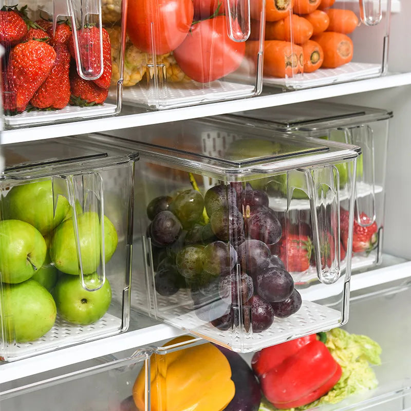 Kitchen Food Preservation Box Refrigerator Organizer With Handle Stackable Vegetable Fruit Storage Containers Home Organization