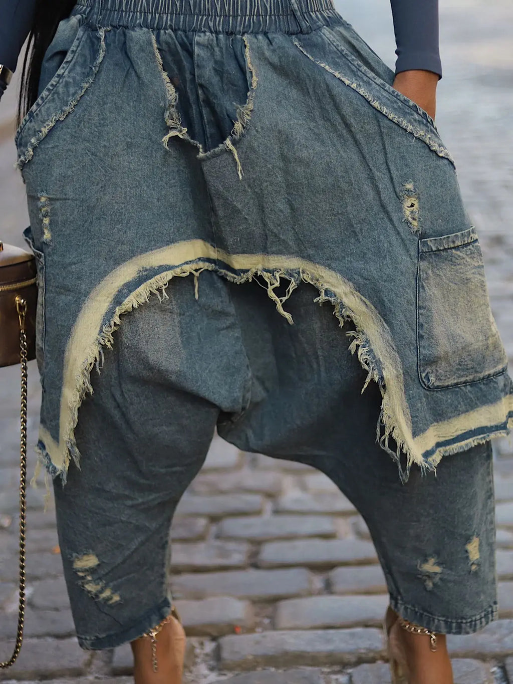 New Vintage Distressed Frayed Ripped Jeans Women's Fashion Loose Harem Pants Casual Hip Hop Streetwear Denim Trousers for Women