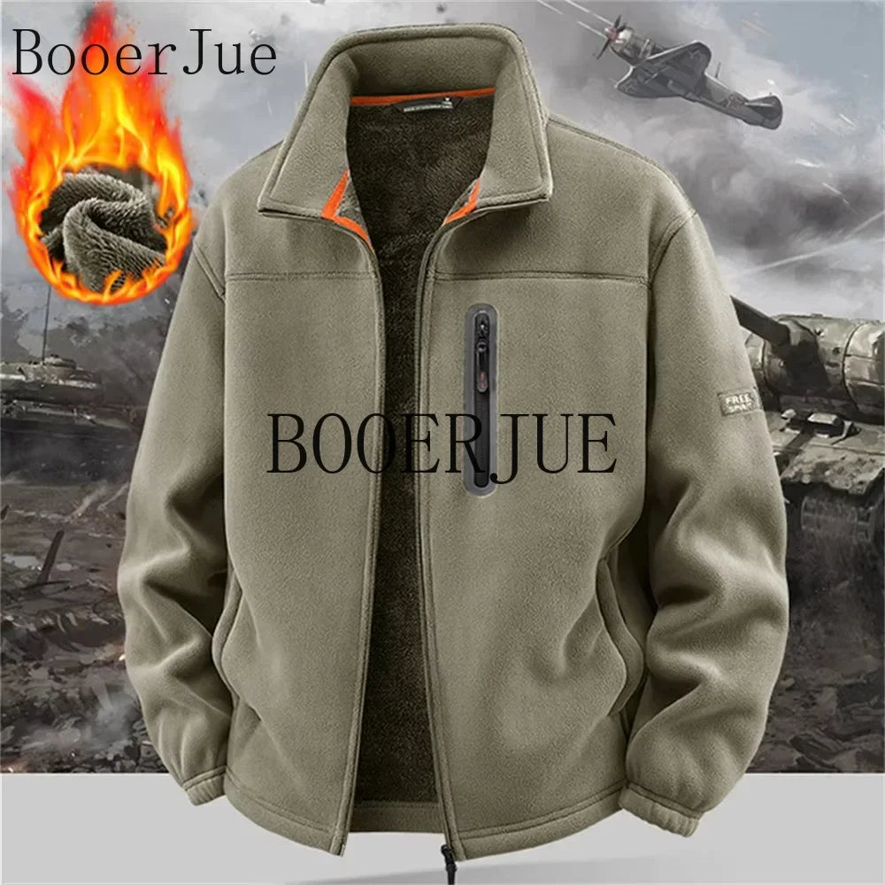 2026 Men Winter Double Thickened Fleece Jacket Outdoor Windproof Ski Coat Snow Warm Hiking Cycling Climbing Pocket Sweatshirt