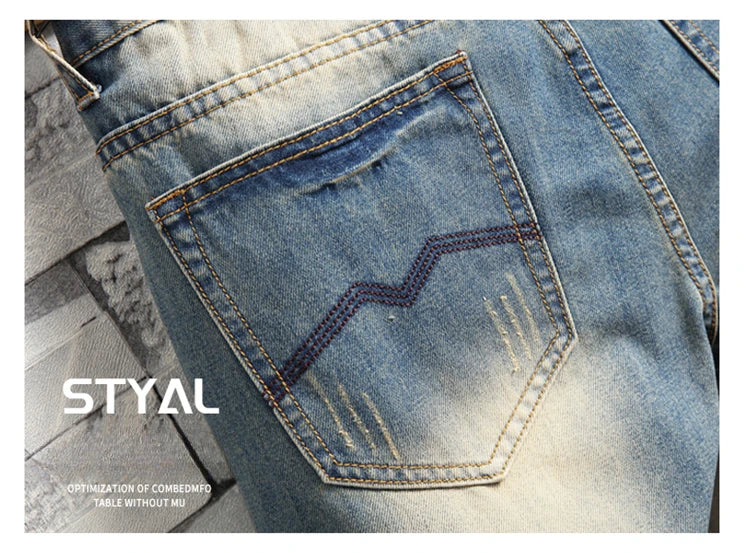 Distressed Ripped Jeans Men's Retro Blue Fashion Slim Motorcycle Trousers Male Hip-hop Street Male Hole Denim Pants
