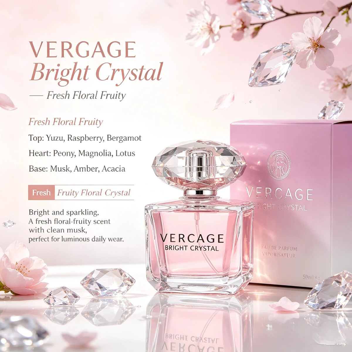 Luxury JEAN MISS Perfume for Women, Elegant Teardrop Bottle with Crystal Diamond Cap, Romantic Floral Long Lasting Eau de Parfum