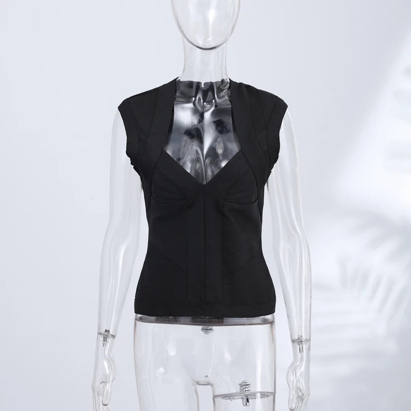 Sexy Slim Women's Blouse Elegant Deep V Neck Sleeveless Bodycon Party Evening Top Female 2026 Summer Fashion New Woman Clubwears