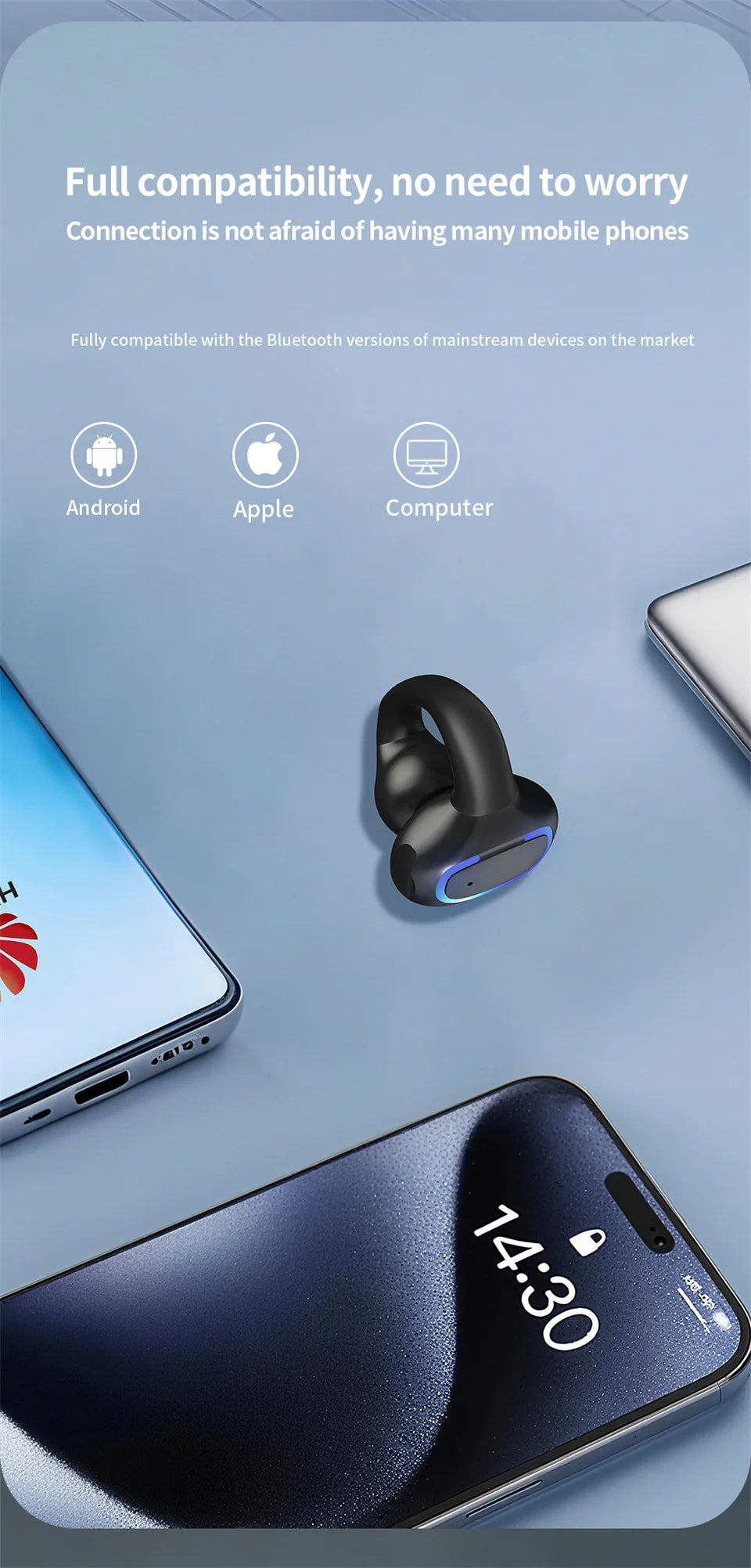 Earphone Clip Wireless Bluetooth Headphone Air Conduction Headset High Quality TWS Auriculares Sport Noise Canceling With Mic