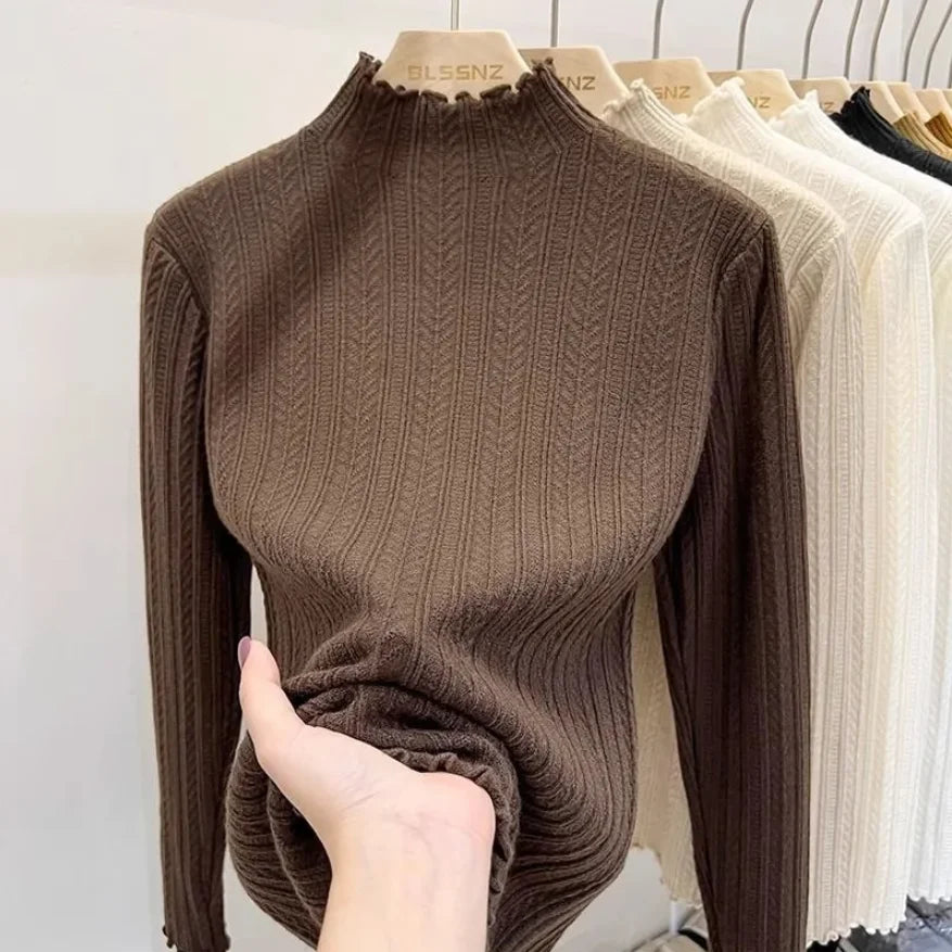 Autumn Winter Chic Bottom Sweaters Women Fashion Turtleneck Pullover Slim Long Sleeve Knitted Jumpers Soft Warm Pull Femme Top