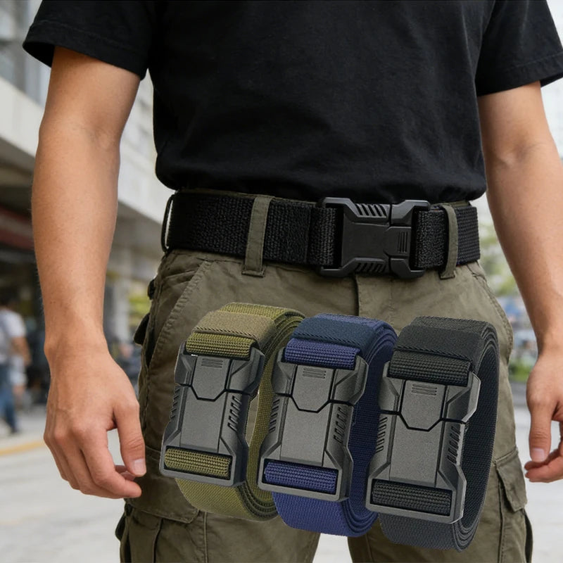 Nylon Tactical Belt Men Automatic Buckle Quick Release Military Belt Outdoor Casual Workwear Training Pants Heavy Duty Web Belt