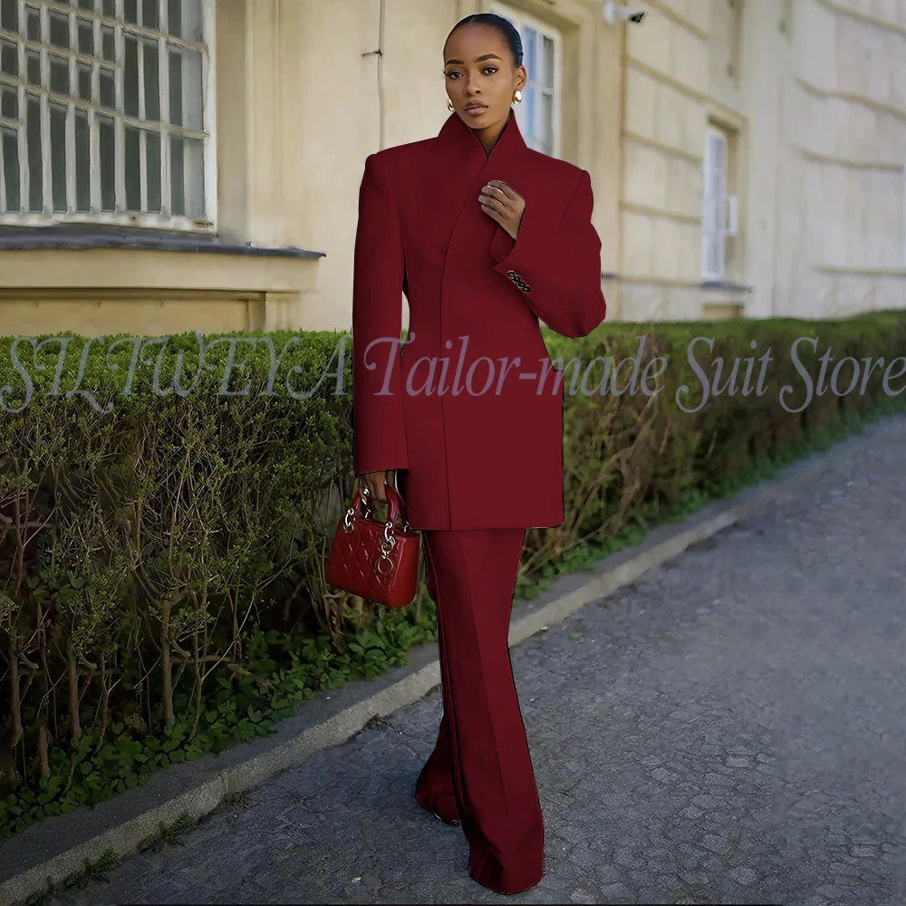 White Pants Suit Woman Luxury 2 Pieces Jacket Pants Smart Casual Office Lady Blazer Set Solid Color Trajes De Mujer Elegante