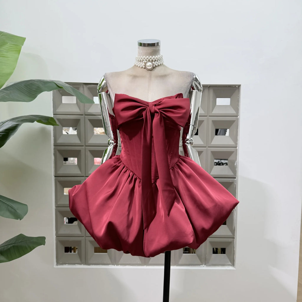 Women Sexy Strapless Bow Corset Mini Dress With Shorts Birthday Party Homecoming Prom Ball Elegant Ruffle A Line Evening Dresses