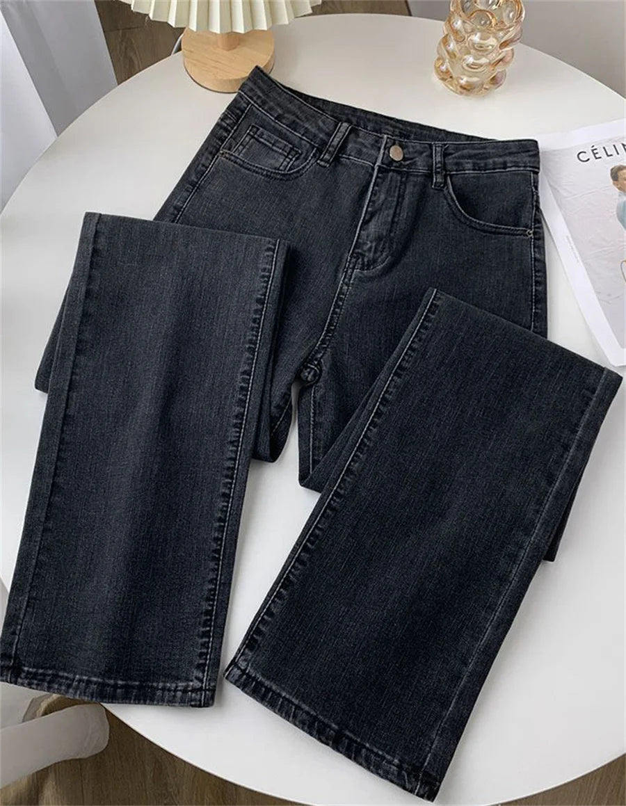 Women's High Waist Straight Jeans Spring Vintage Casual Ankle-length Denim Pants Korean Pantalones Streetwear Stretch Vaqueros