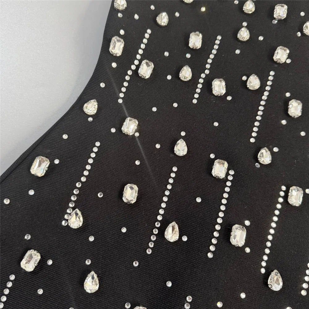Luxury Diamond Rhinestone Women Summer Halter Bandage Dress Club Evening Party Mini Dresses