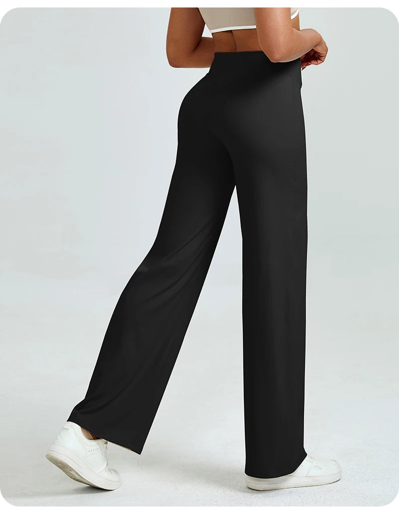 High Waisted Straight Leg Yoga Pants for Women, Naked Feeling Butt Lifting Loose Fit Workout Trousers, Slimming Gym Pants